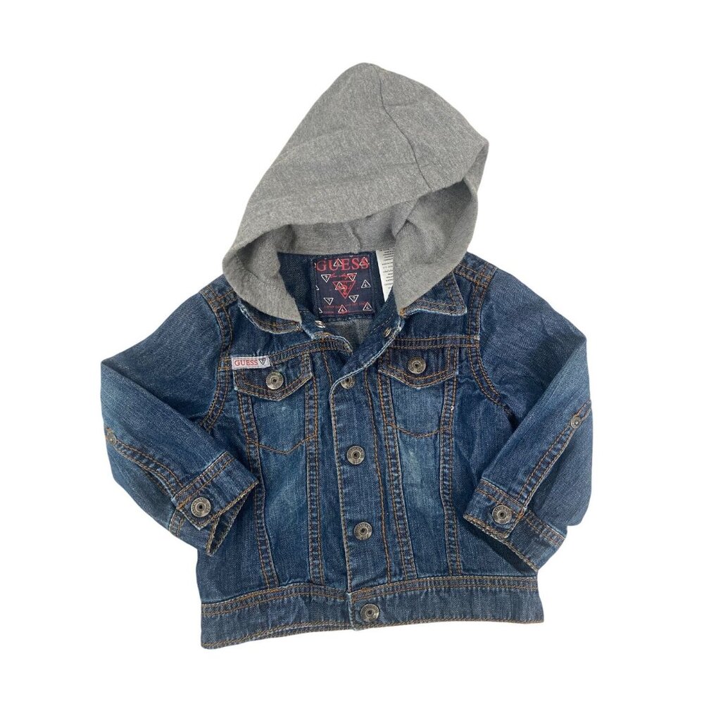 Guess Jeans Denim Lightweight Jean Jacket With Hoodie 18 Months